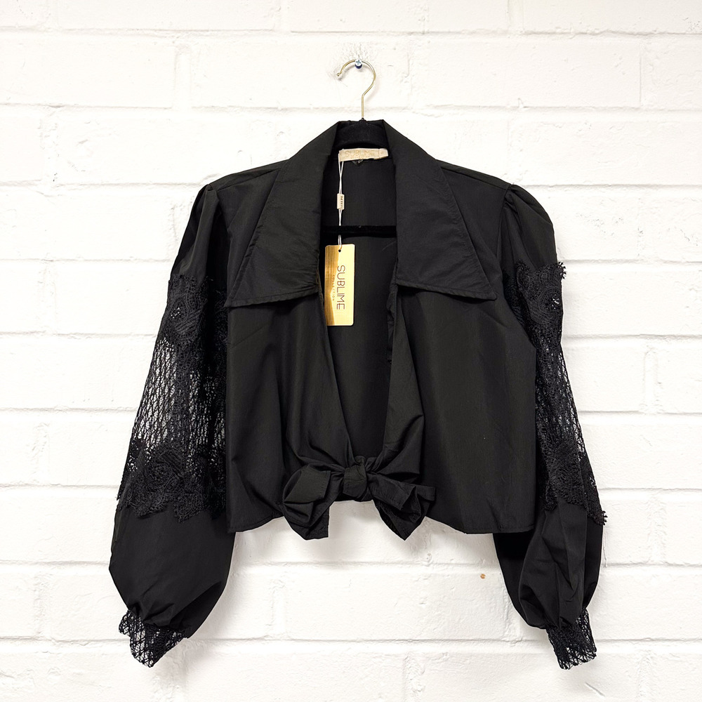 65 - Cotton Blend Puff Sleeve Top Black